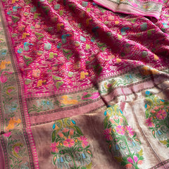 Pure Heavy Khaddi Georgette Banarasi Saree with Bandhani & Meena Weaving