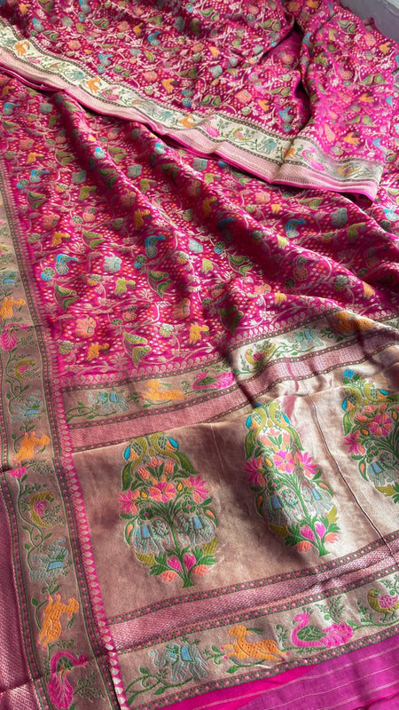 Pure Heavy Khaddi Georgette Banarasi Saree with Bandhani & Meena Weaving