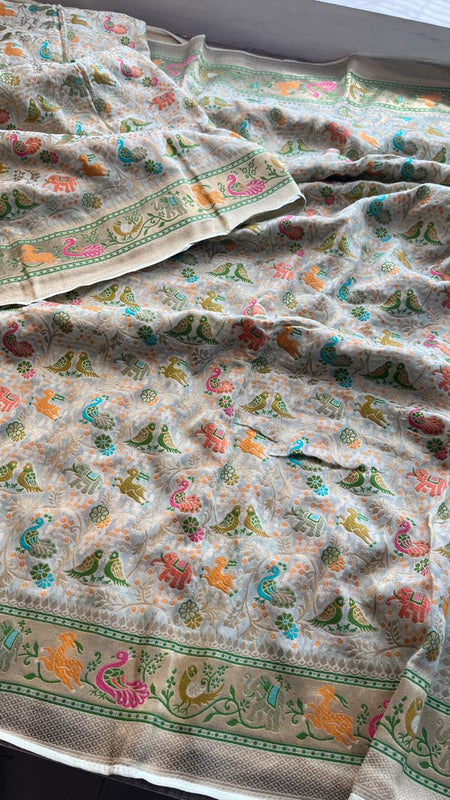 Pure Heavy Khaddi Georgette Banarasi Saree with Bandhani & Meena Weaving