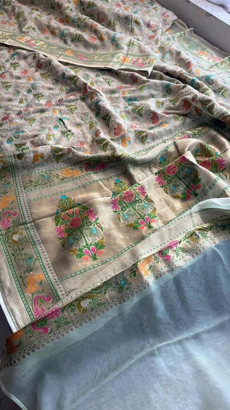 Pure Heavy Khaddi Georgette Banarasi Saree with Bandhani & Meena Weaving