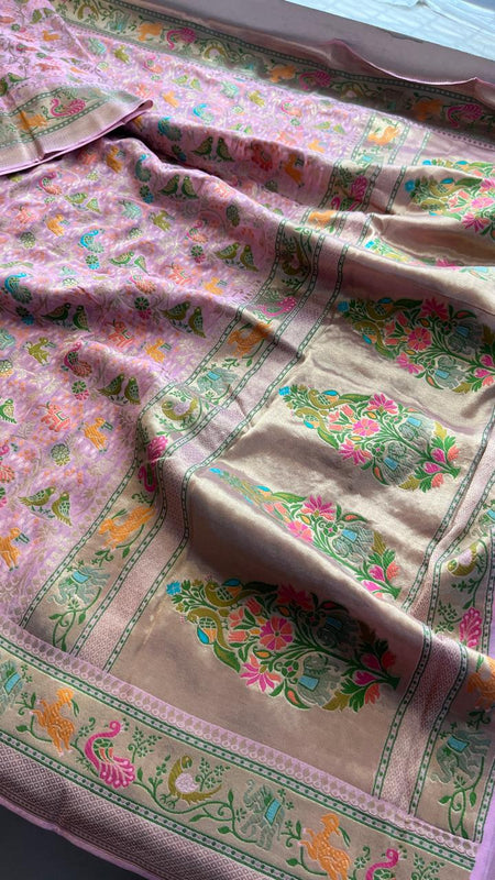 Pure Heavy Khaddi Georgette Banarasi Saree with Bandhani & Meena Weaving