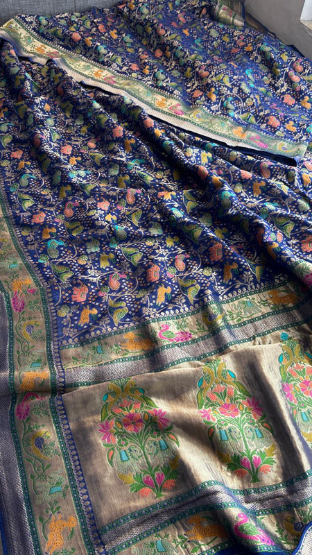 Pure Heavy Khaddi Georgette Banarasi Saree with Bandhani & Meena Weaving