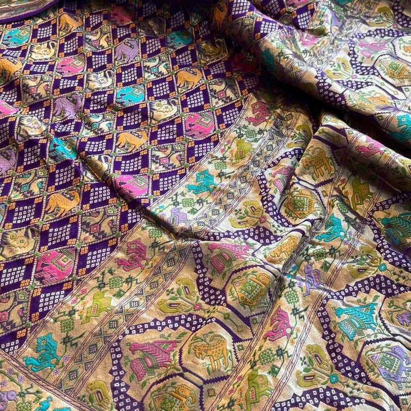 Pure Heavy Khaddi Georgette Banarasi Saree with Bandhani & Meena Weaving