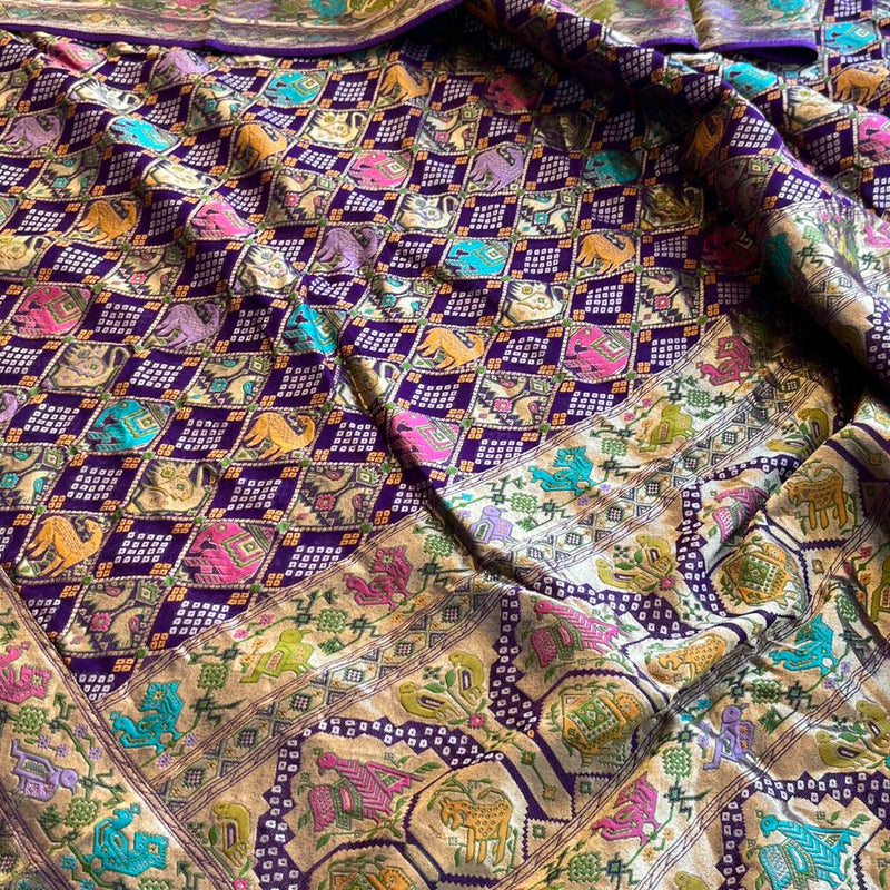 Pure Heavy Khaddi Georgette Banarasi Saree with Bandhani & Meena Weaving