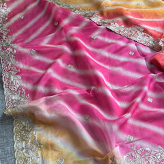 Chinon Crepe Leheriya Saree with Pittan & Sequins Work
