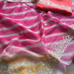 Chinon Crepe Leheriya Saree with Pittan & Sequins Work