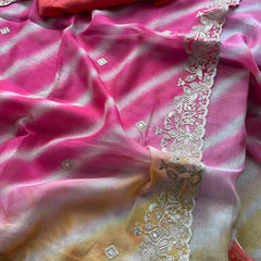 Chinon Crepe Leheriya Saree with Pittan & Sequins Work
