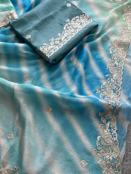 Chinon Crepe Leheriya Saree with Pittan & Sequins Work