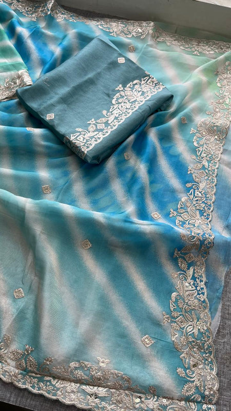 Chinon Crepe Leheriya Saree with Pittan & Sequins Work