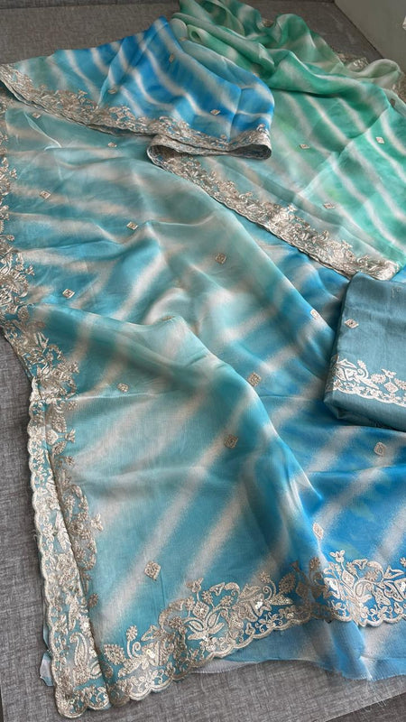 Chinon Crepe Leheriya Saree with Pittan & Sequins Work