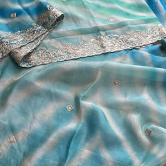 Chinon Crepe Leheriya Saree with Pittan & Sequins Work