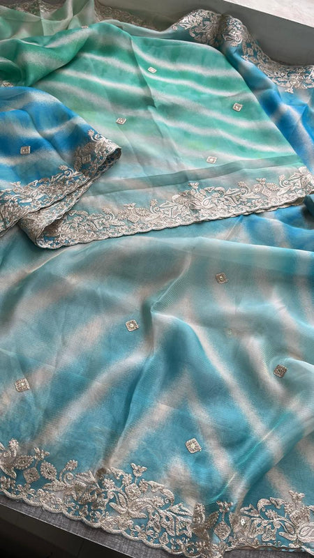 Chinon Crepe Leheriya Saree with Pittan & Sequins Work