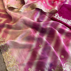Chinon Crepe Leheriya Saree with Pittan & Sequins Work
