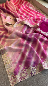 Chinon Crepe Leheriya Saree with Pittan & Sequins Work