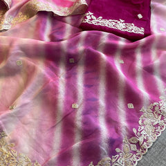 Chinon Crepe Leheriya Saree with Pittan & Sequins Work