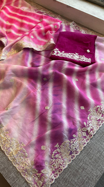 Chinon Crepe Leheriya Saree with Pittan & Sequins Work