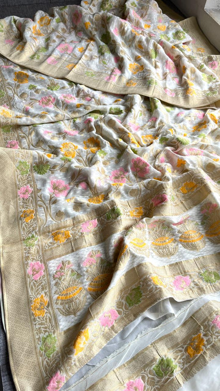 Pure Khaddi Georgette Saree with Meena Banarasi Weaving