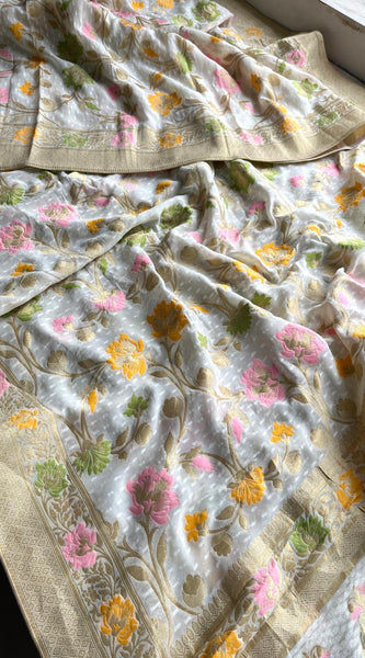 Pure Khaddi Georgette Saree with Meena Banarasi Weaving