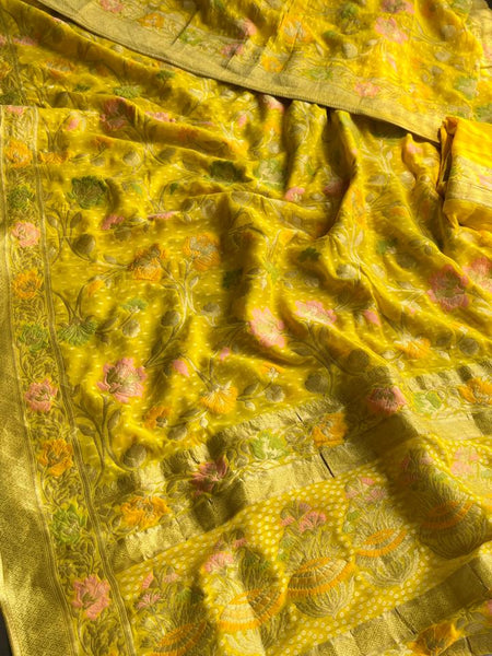 Pure Khaddi Georgette Saree with Meena Banarasi Weaving