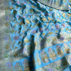 Pure Khaddi Georgette Saree with Meena Banarasi Weaving