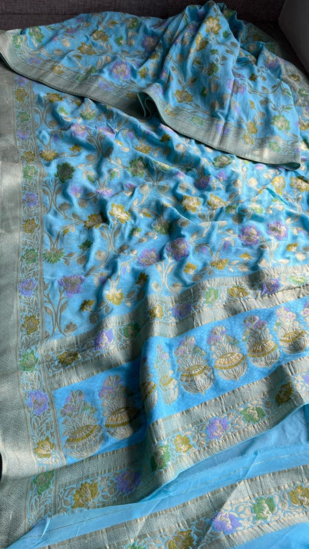 Pure Khaddi Georgette Saree with Meena Banarasi Weaving