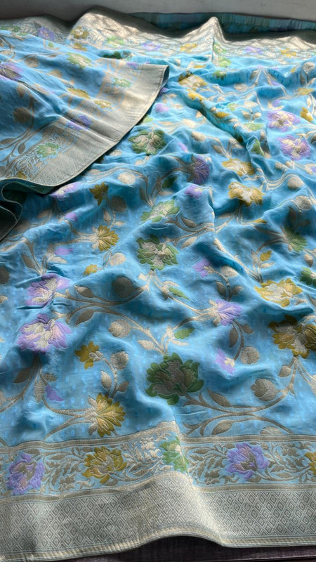 Pure Khaddi Georgette Saree with Meena Banarasi Weaving
