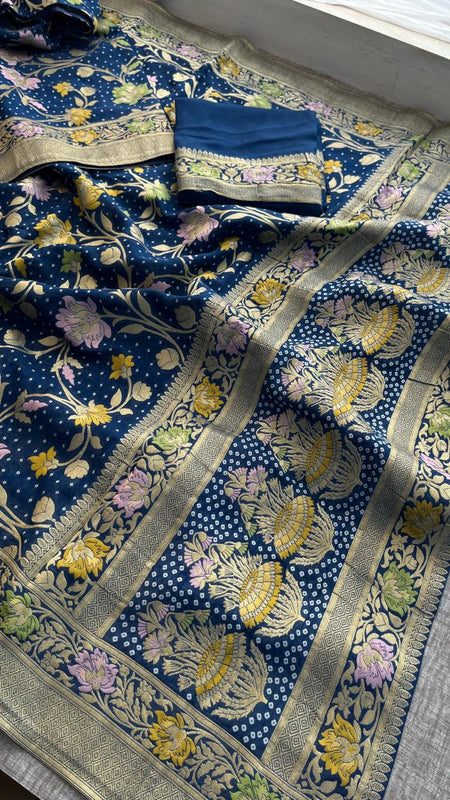 Pure Khaddi Georgette Saree with Meena Banarasi Weaving