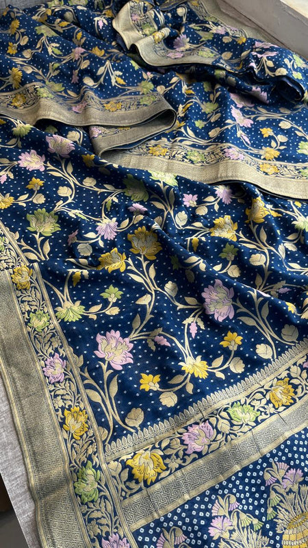 Pure Khaddi Georgette Saree with Meena Banarasi Weaving