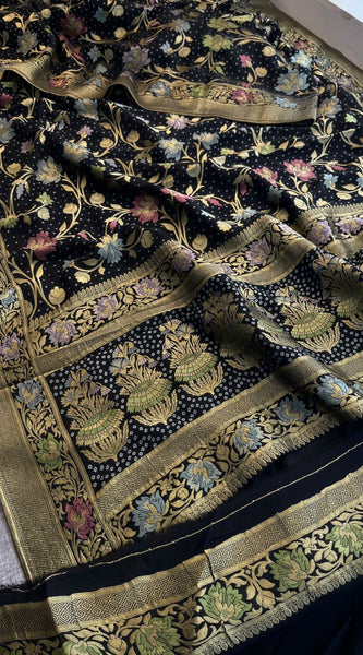 Pure Khaddi Georgette Saree with Meena Banarasi Weaving