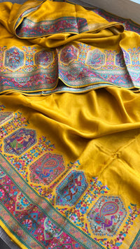 Pure Munga Tussar Silk Saree with Meena Banarasi Weaving