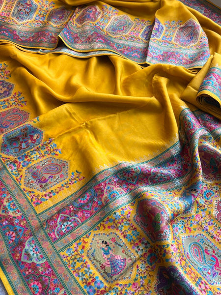 Pure Munga Tussar Silk Saree with Meena Banarasi Weaving