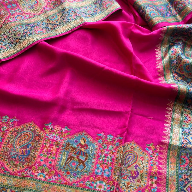 Pure Munga Tussar Silk Saree with Meena Banarasi Weaving