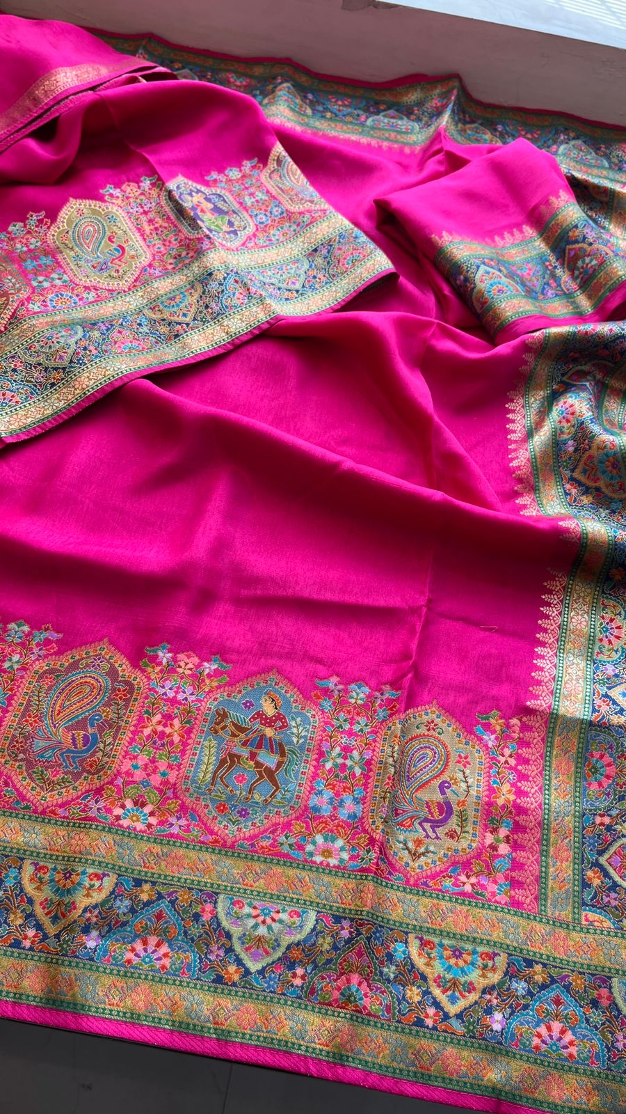 Pure Munga Tussar Silk Saree with Meena Banarasi Weaving