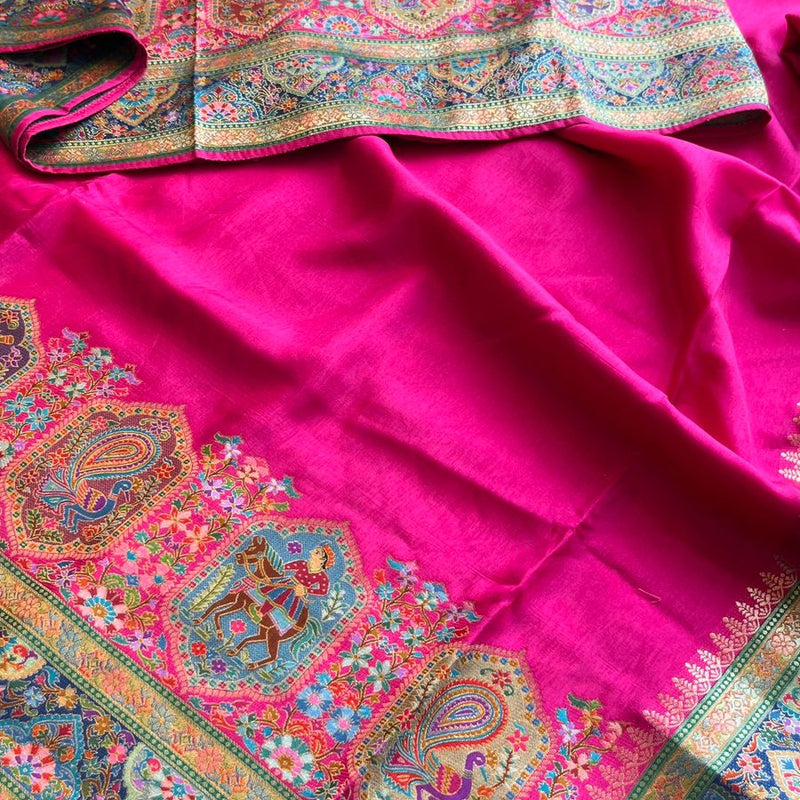 Pure Munga Tussar Silk Saree with Meena Banarasi Weaving