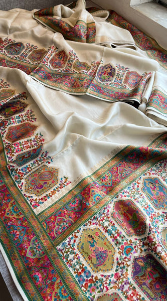 Pure Munga Tussar Silk Saree with Meena Banarasi Weaving
