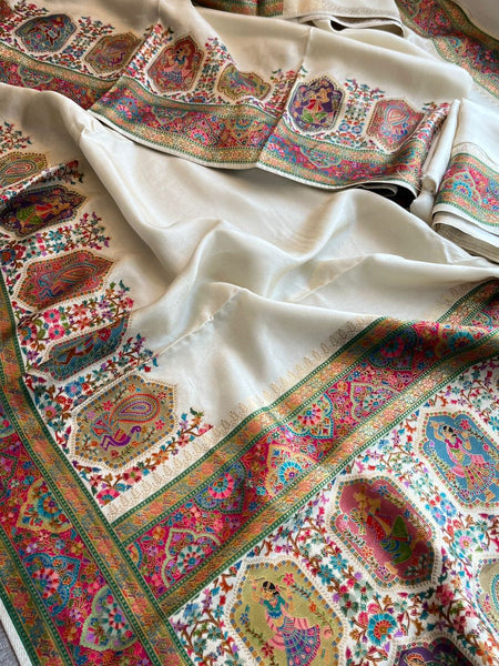 Pure Munga Tussar Silk Saree with Meena Banarasi Weaving