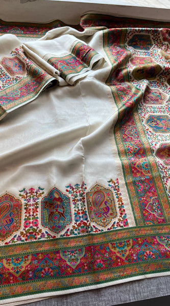 Pure Munga Tussar Silk Saree with Meena Banarasi Weaving