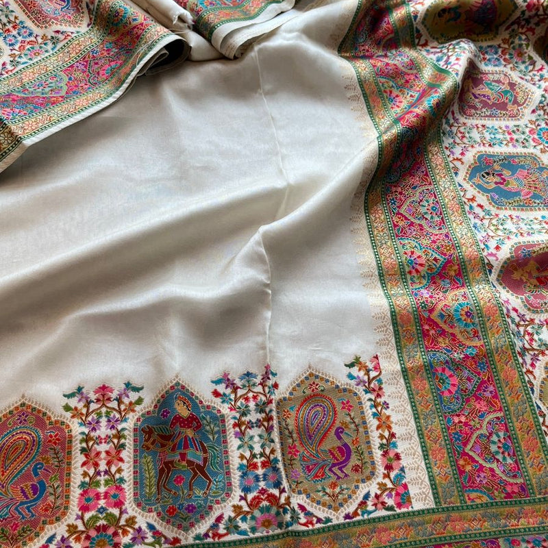 Pure Munga Tussar Silk Saree with Meena Banarasi Weaving