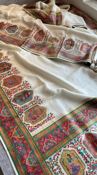 Pure Munga Tussar Silk Saree with Meena Banarasi Weaving