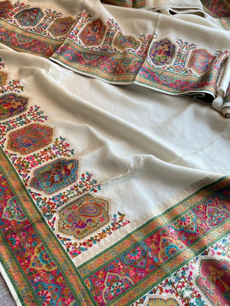 Pure Munga Tussar Silk Saree with Meena Banarasi Weaving