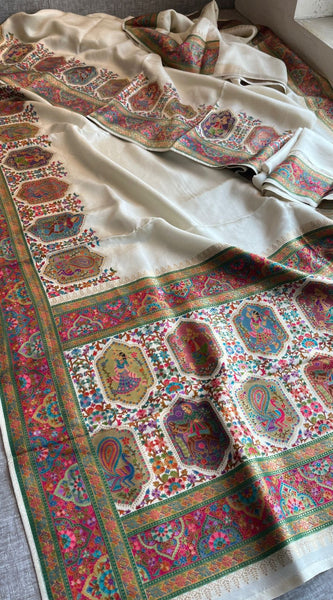 Pure Munga Tussar Silk Saree with Meena Banarasi Weaving