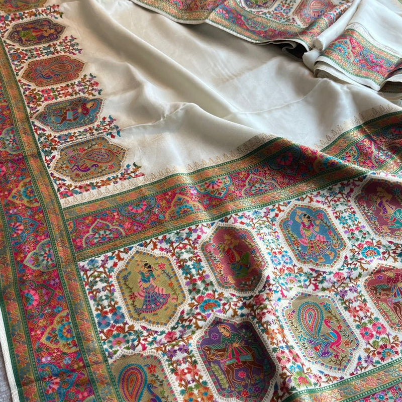Pure Munga Tussar Silk Saree with Meena Banarasi Weaving