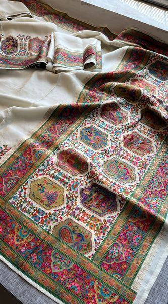 Pure Munga Tussar Silk Saree with Meena Banarasi Weaving
