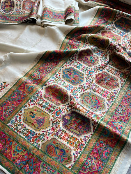 Pure Munga Tussar Silk Saree with Meena Banarasi Weaving