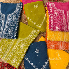 Exquisite Mul Chanderi Kurta Dupatta Set with Pearl & Sequin Detailing