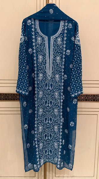 Exquisite Mul Chanderi Kurta Dupatta Set with Pearl & Sequin Detailing