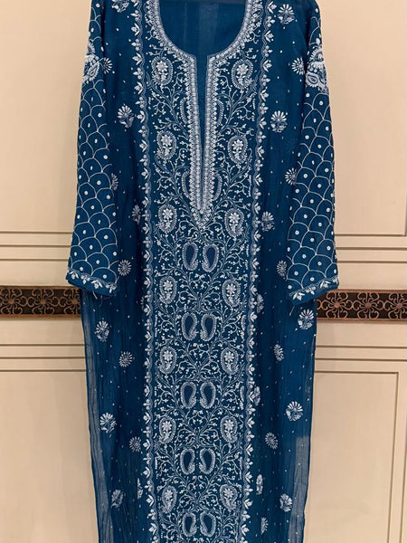 Exquisite Mul Chanderi Kurta Dupatta Set with Pearl & Sequin Detailing