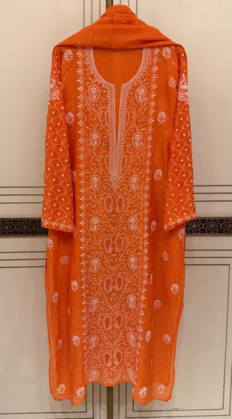 Exquisite Mul Chanderi Kurta Dupatta Set with Pearl & Sequin Detailing