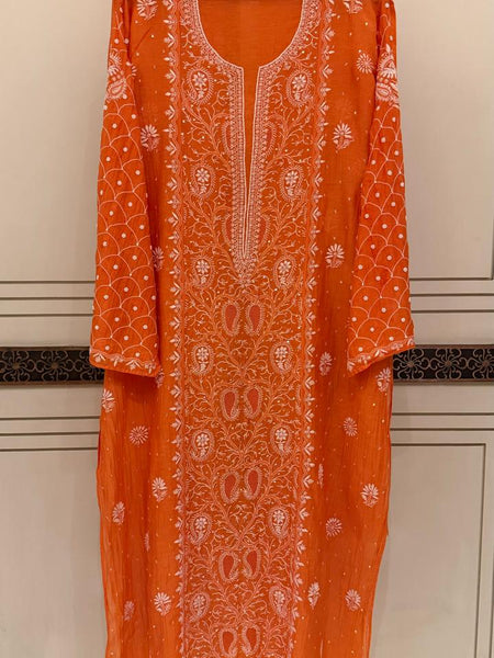 Exquisite Mul Chanderi Kurta Dupatta Set with Pearl & Sequin Detailing