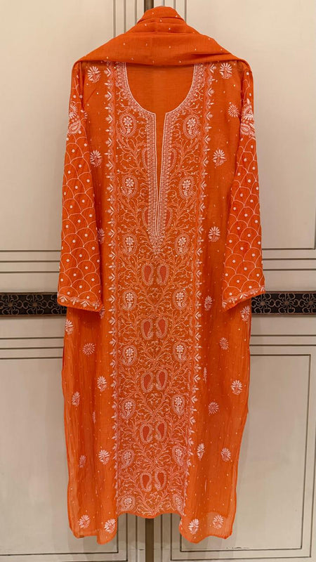 Exquisite Mul Chanderi Kurta Dupatta Set with Pearl & Sequin Detailing